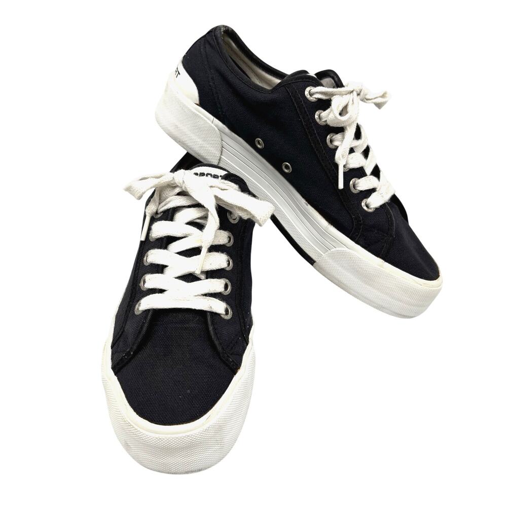 Vintage 90s Polo Sport Ralph Lauren Black Canvas Platform Lace Up Sneakers 7